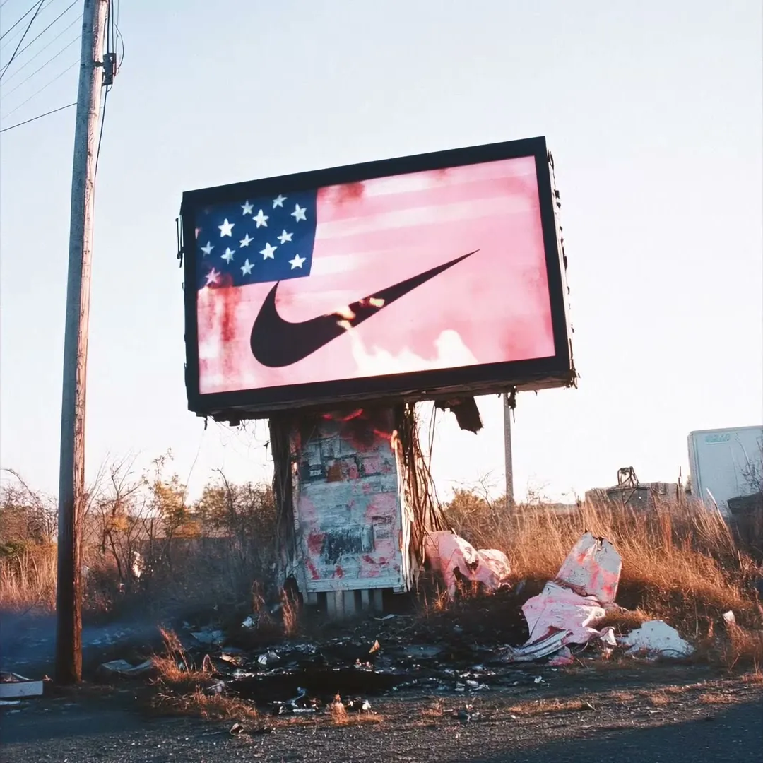 A billboard on an empty lot, from the concept film Undivided